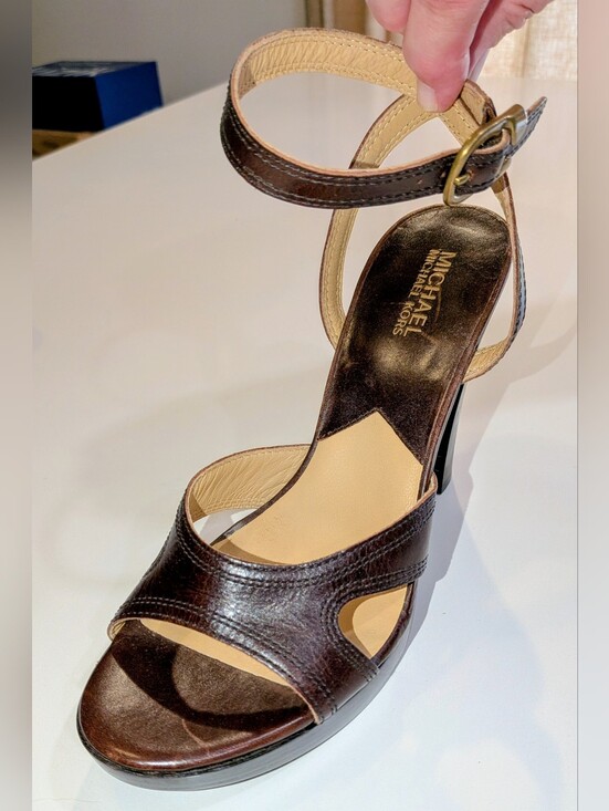 MICHAEL Michael Kors Shoes - MICHAEL Michael Kors Dark Brown Leather Open-Toe Ankle-Strap Heel